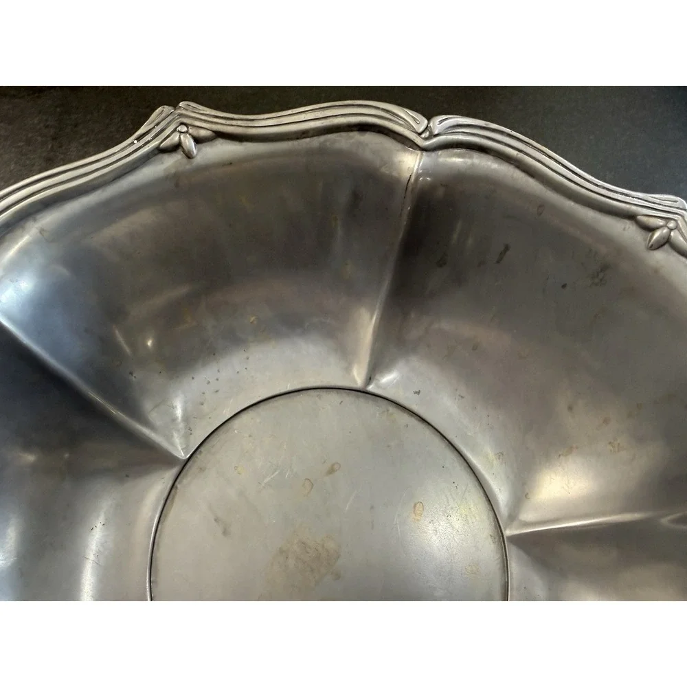 VTG Arthur Court American Colonial Large Round Aluminum Footed Salad Bowl